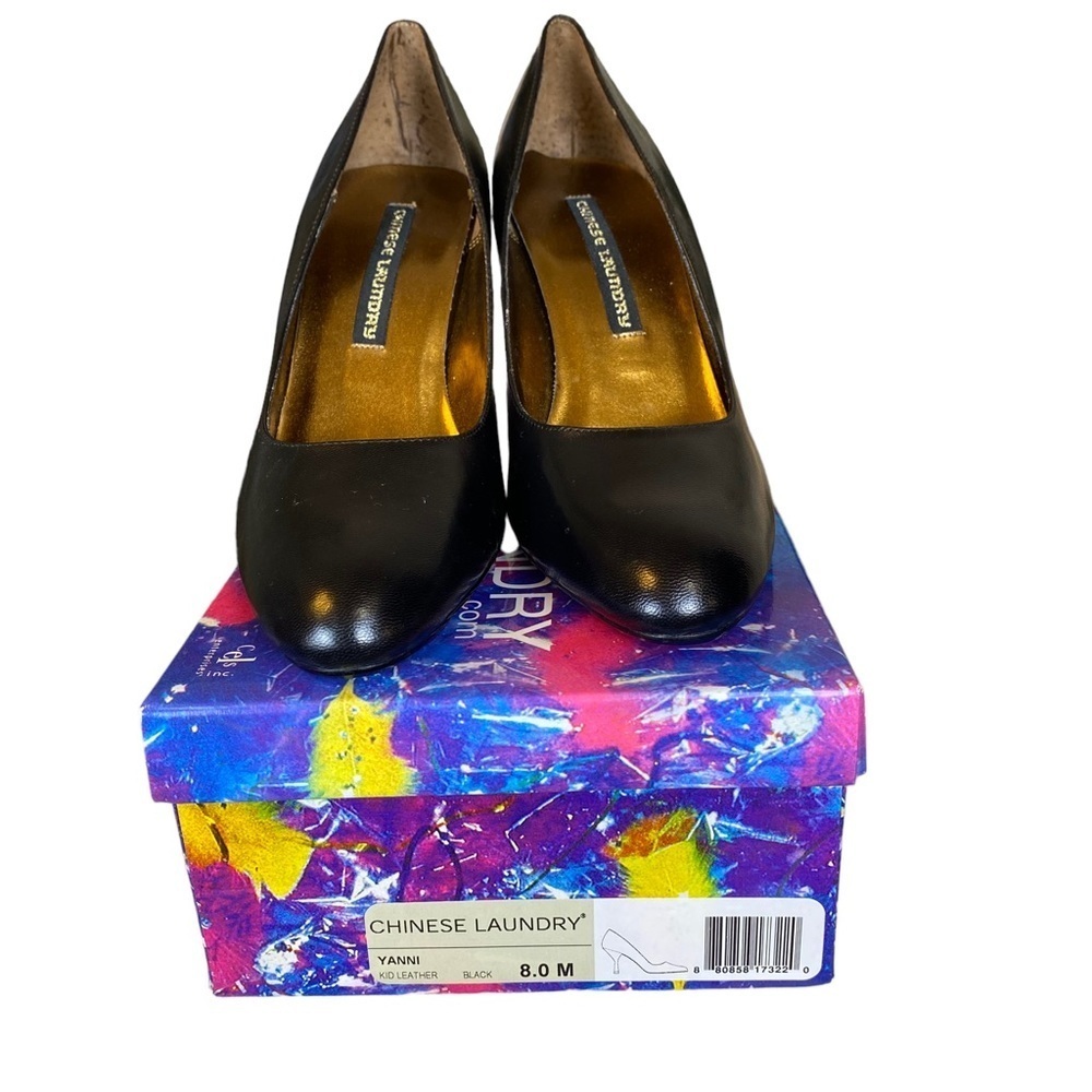 Chinese Laundry Yanni Round‎ Toe Black Leather Heels - Ladies Size 8M - Picture 7 of 10